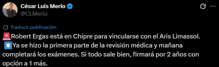 La publicación de César Luis Merlo. (Captura de pantalla)