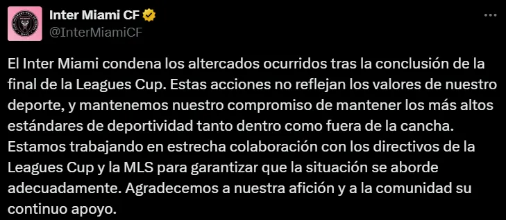 El comunicado de Inter Miami. (Captura de pantalla)