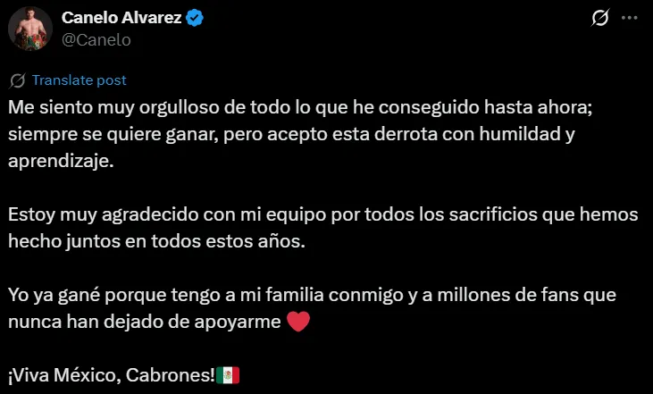 El mensaje de Canelo Álvarez. (Captura de pantalla)