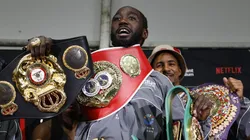 LAS VEGAS, NEVADA - SEPTEMBER 13: Terence Crawford is seen with his belts following his undisputed super middleweight title fight where he defeated Canelo Alvarez (not pictured) by unanimous decision (116-112, 115-113, 115-113) during Netflix's Canelo v Crawford Fight Night at Allegiant Stadium on September 13, 2025 in Las Vegas, Nevada. (Photo by Harry How/Getty Images for Netflix)