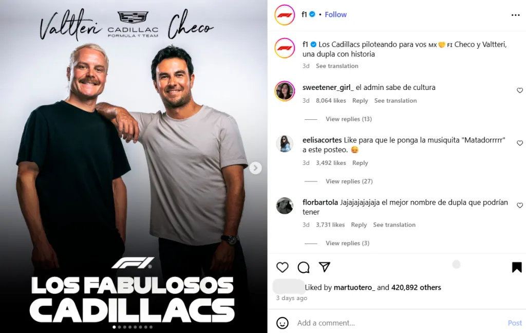 El posteo que le dedicó la F1 a Valtteri Bottas y Checo Pérez