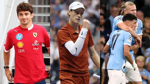 Charles Leclerc, Jannik Sinner y jugadores de Manchester City