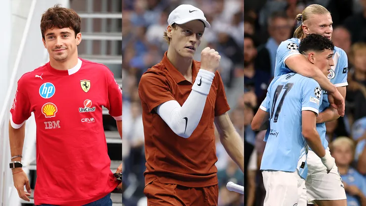 Charles Leclerc, Jannik Sinner y jugadores de Manchester City