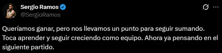 El mensaje de Sergio Ramos. (Captura de X)