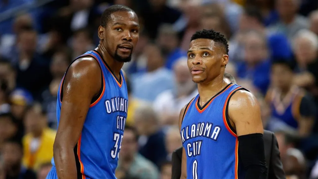 Kevin Durant y Russell Westbrook brillaron juntos en Oklahoma City Thunder. (GETTY IMAGES)