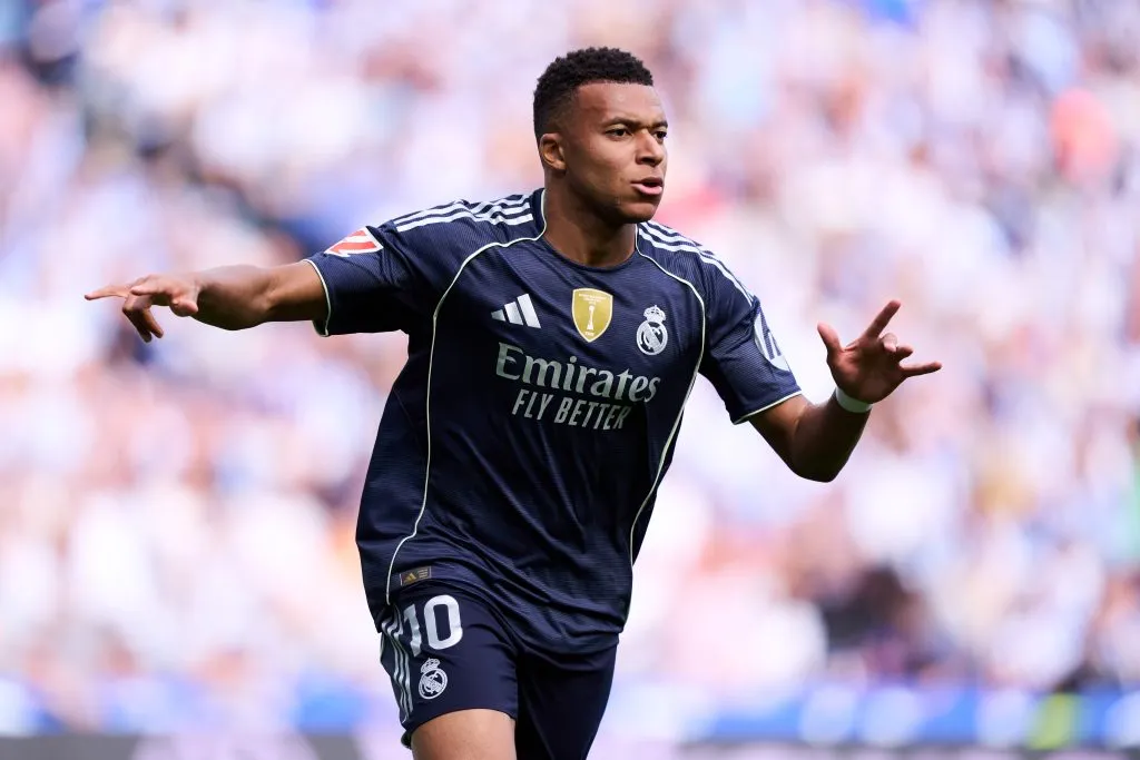 Kylian Mbappé celebra un gol con Real Madrid (GETTY IMAGES)