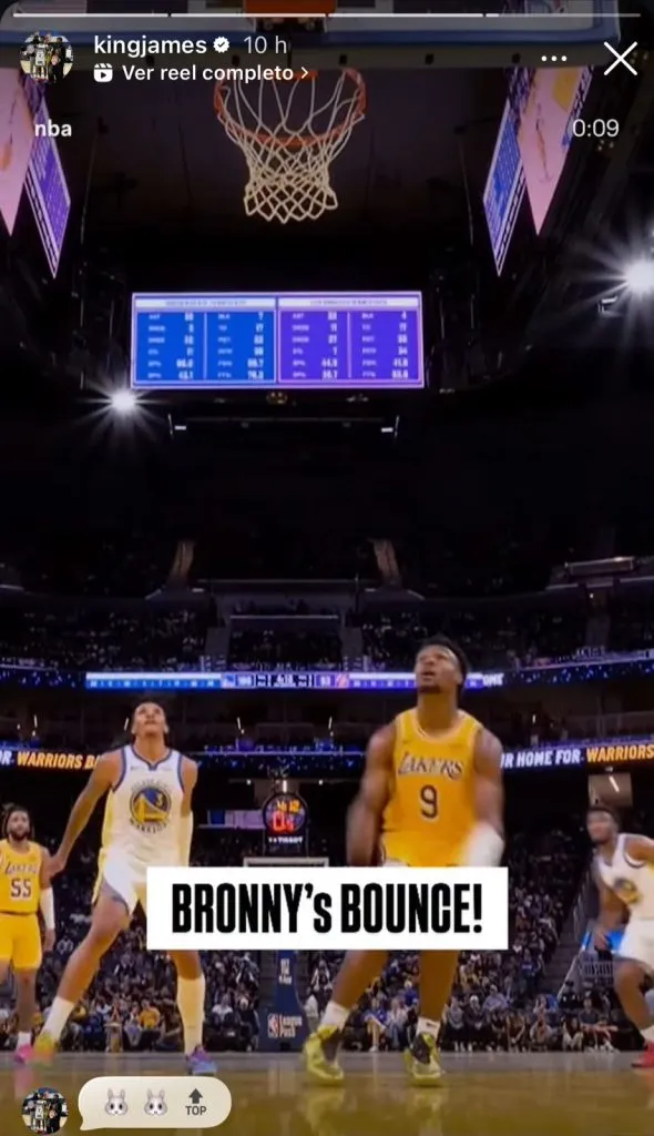 Historia de LeBron sobre Bronny vs. Warriors. (Foto: Instagram / @kingjames)
