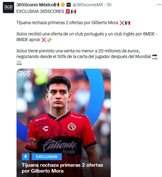 Xolos rechaza ofertas por Gil Mora