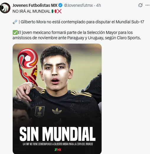 Gilberto Mora no va al Mundial Sub 17