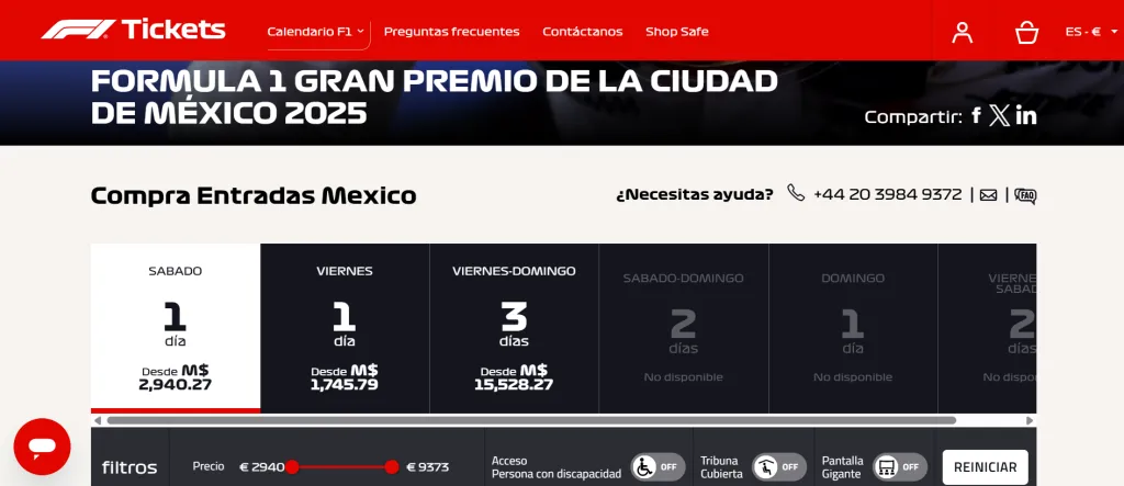 Captura de la página web oficial de la F1