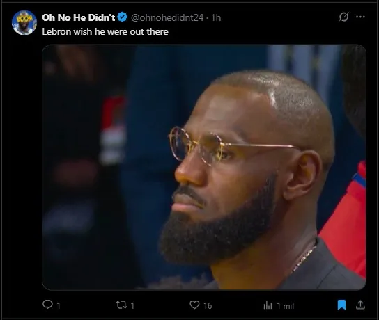 Reacción de LeBron en la derrota de Lakers vs. Warriors. (Foto: X / @ohnohedidnt24)