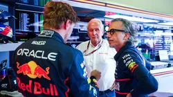 Max Verstappen, Helmut Marko y Laurent Mekies