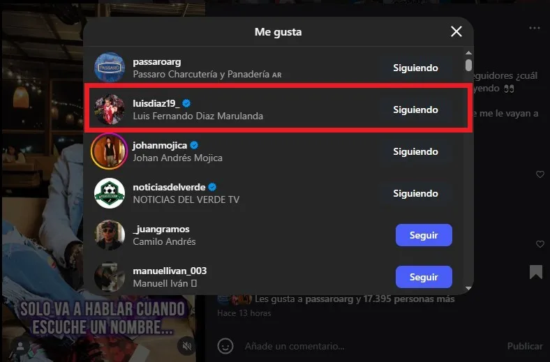 Reacción de Luis Díaz al video de Dayro Moreno. (Foto: Instagram / @dayrogol17)