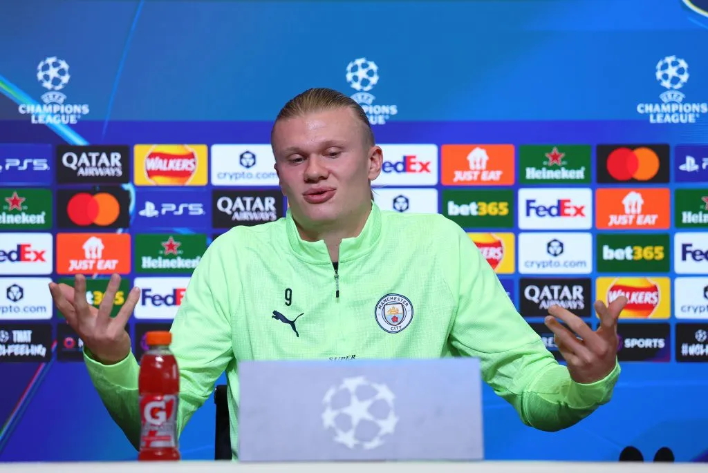 Erling Haaland en la conferencia de prensa (Getty Images)