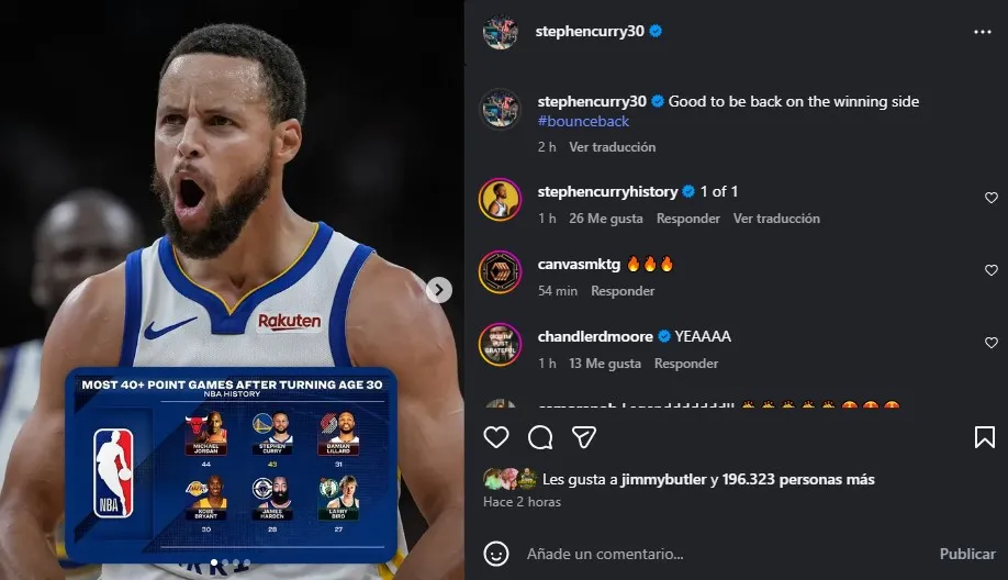 Post de Curry sobre el récord que le va a quitar a Jordan. (Foto: Instagram / @stephencurry30)