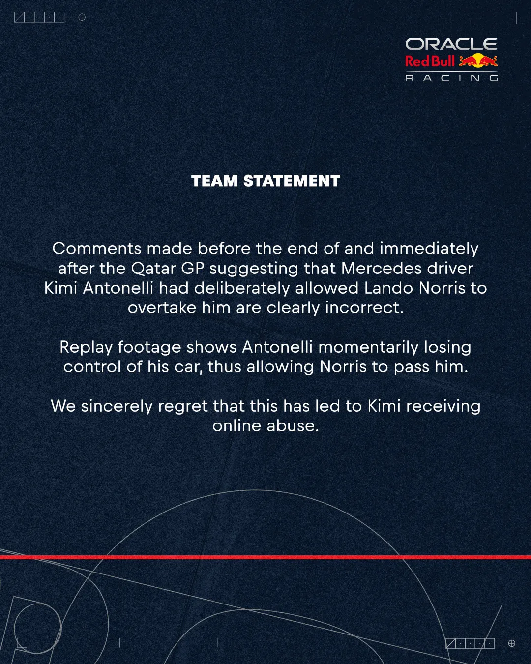 Comunicado de Red Bull (@redbullracing)