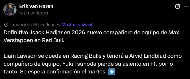 Información de Erik van Haren en su cuenta de X