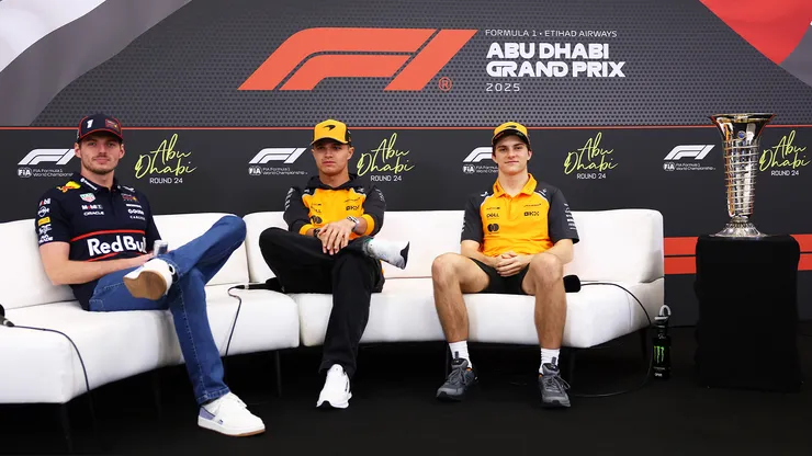 Max Verstappen, Lando Norris y Osca Piastri en la previa del GP de Abu Dhabi
