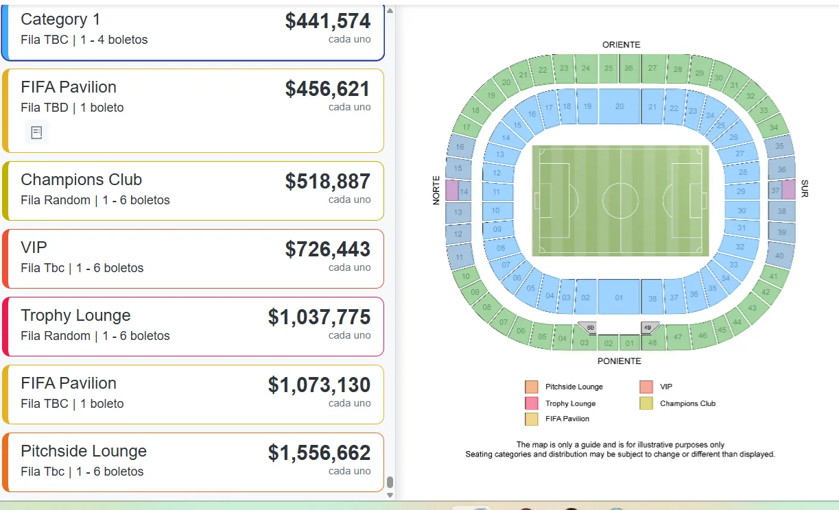 Precios para México vs. Corea del Sur (Stubhub)