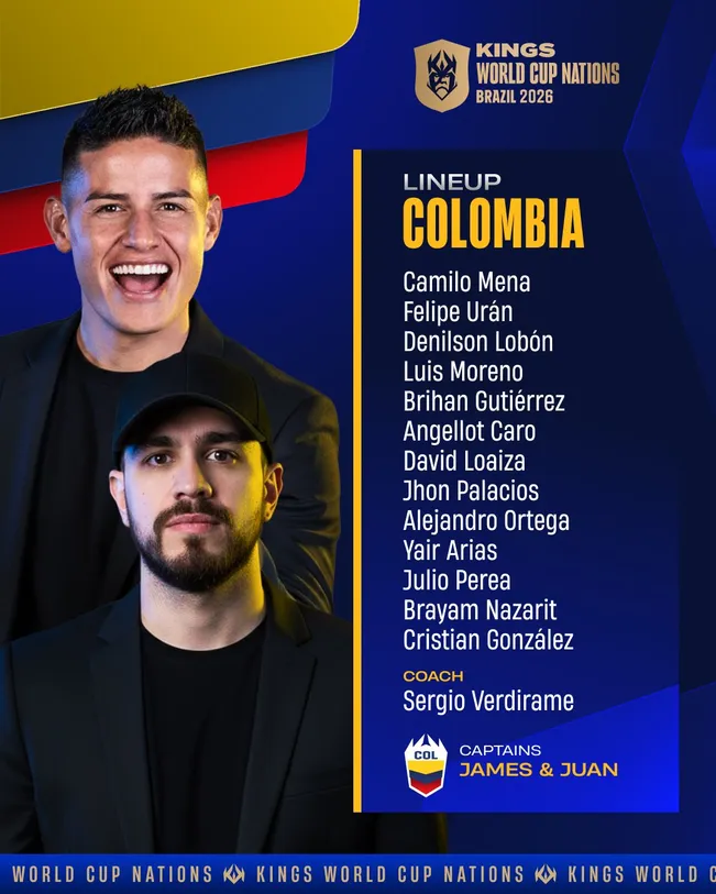 La lista de Colombia con James como Capitán (@kingsleague_mex)