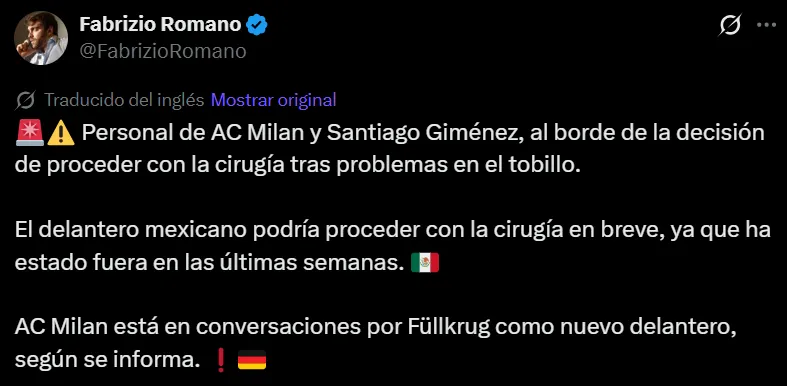 Posteo de Fabrizio Romano