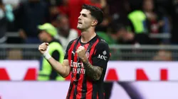 Pulisic festeja su gol en la victoria de Milan por 2-1 ante Napoli por la fecha 5 de la Serie A.