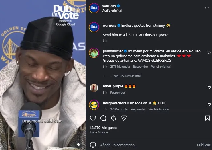 Butler pidió no ir al NBA All-Star Game 2026. (Foto: Instagram / @warriors)