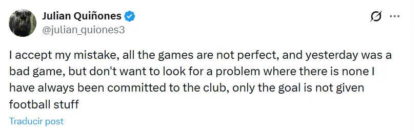 La respuesta de Julián Quiñones (Captura de X)