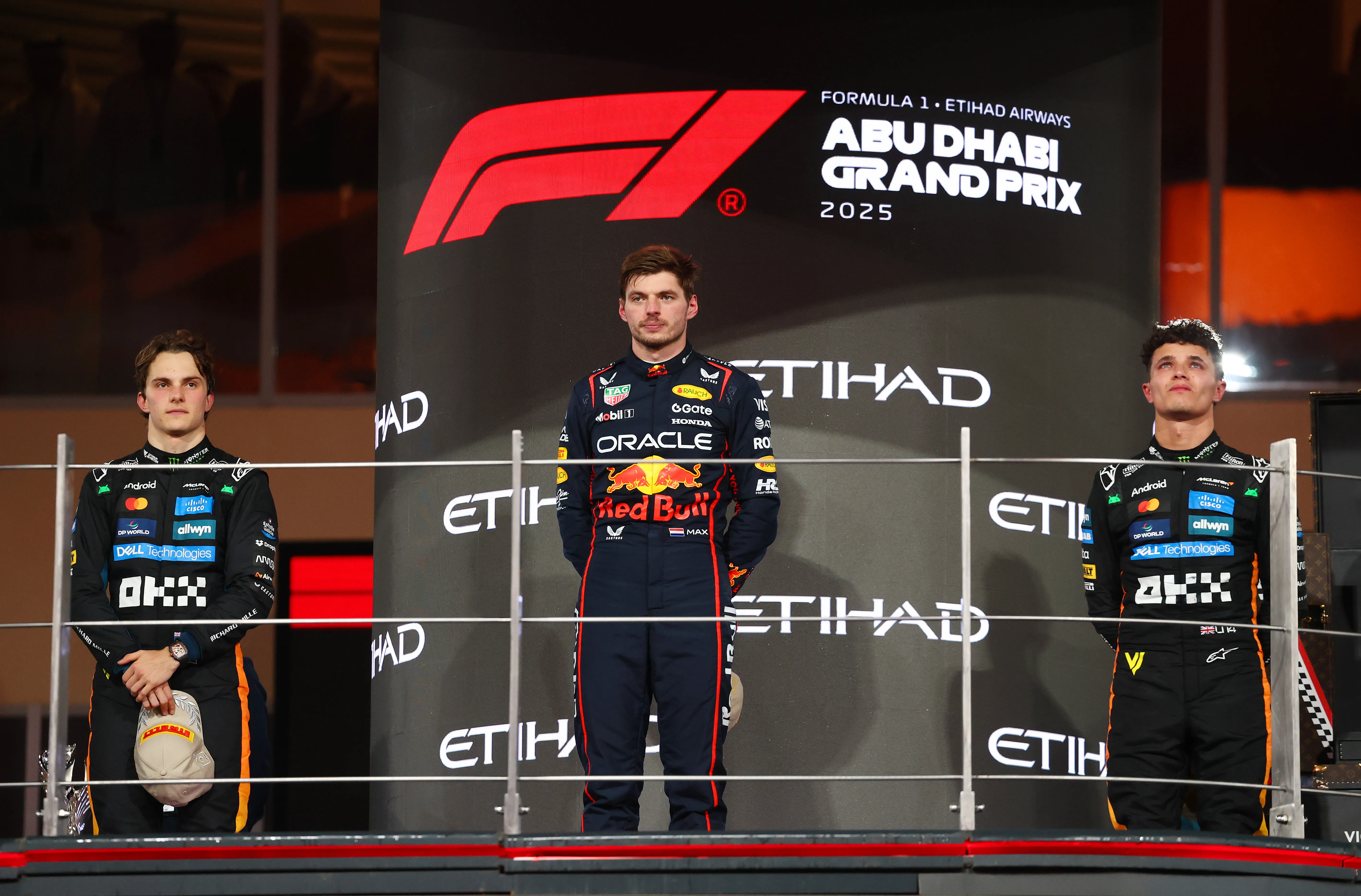 Podio del Gran Premio de Abu Dhabi 2025 (GETTY IMAGES)