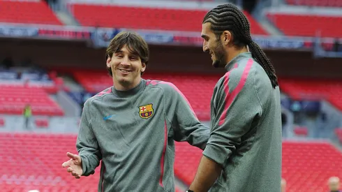 Lionel Messi y José Manuel Pinto en Barcelona