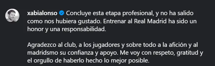 El mensaje de Xabi Alonso (@xabialonso)