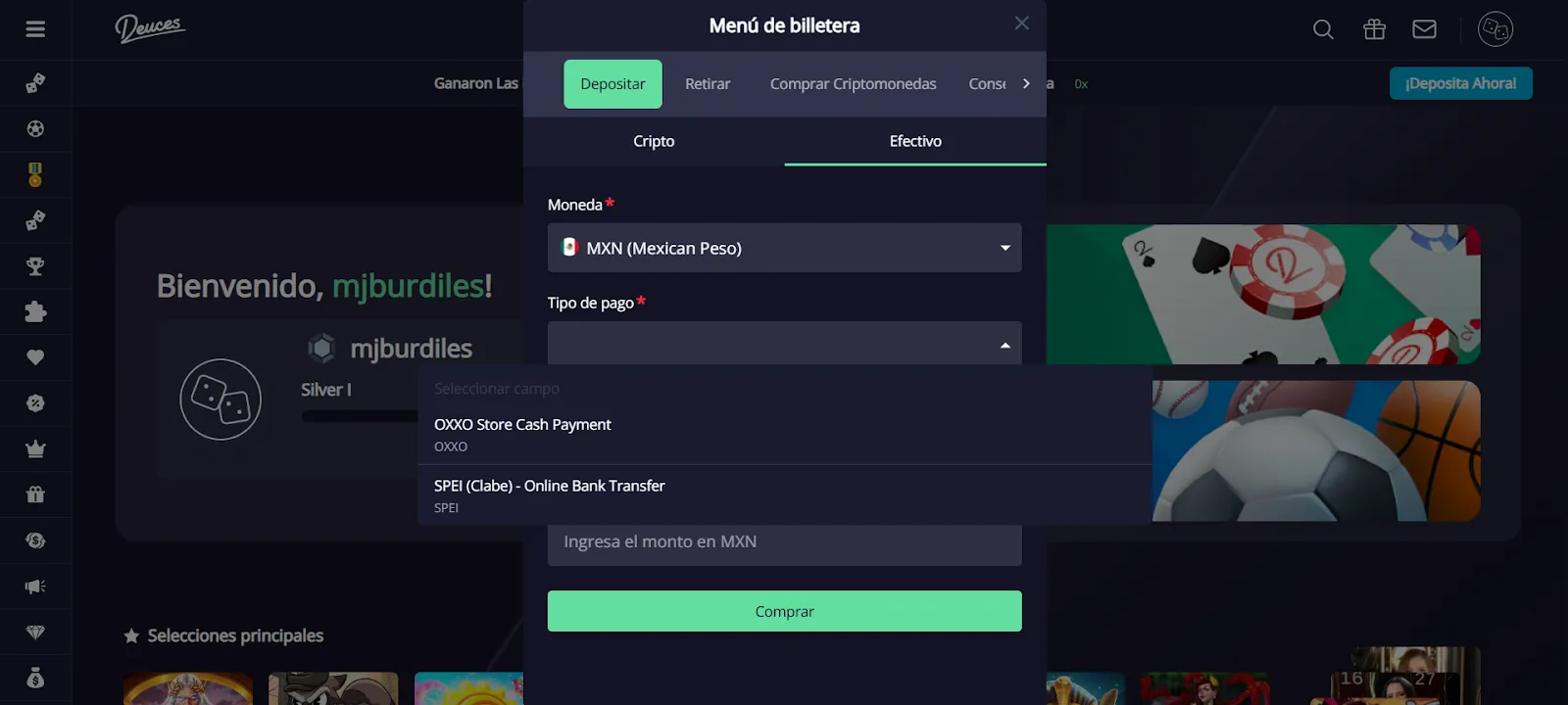 Deuces : métodos de pago - bolavip mx