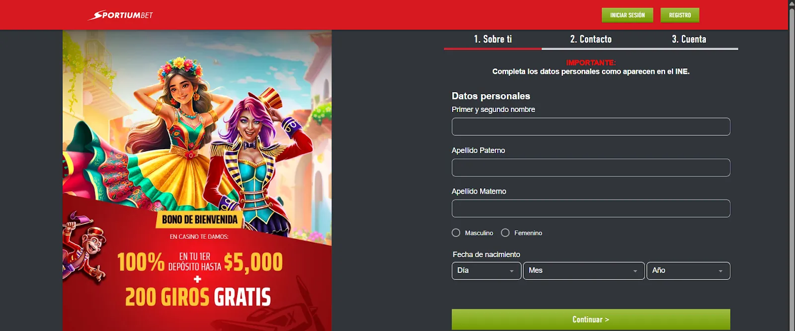 Sportiumbet casino online - formulario de registro - bolavip.mx