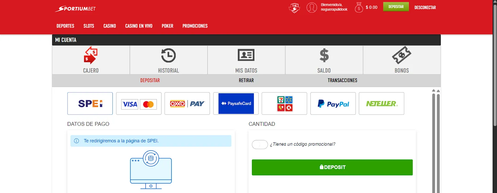 cómo retirar en Sportiumbet- métodos de pago - bolavip mx