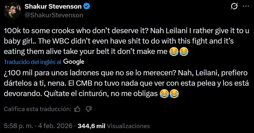 El duro mensaje que Shakur Stevenson compartió en redes sociales. (X)