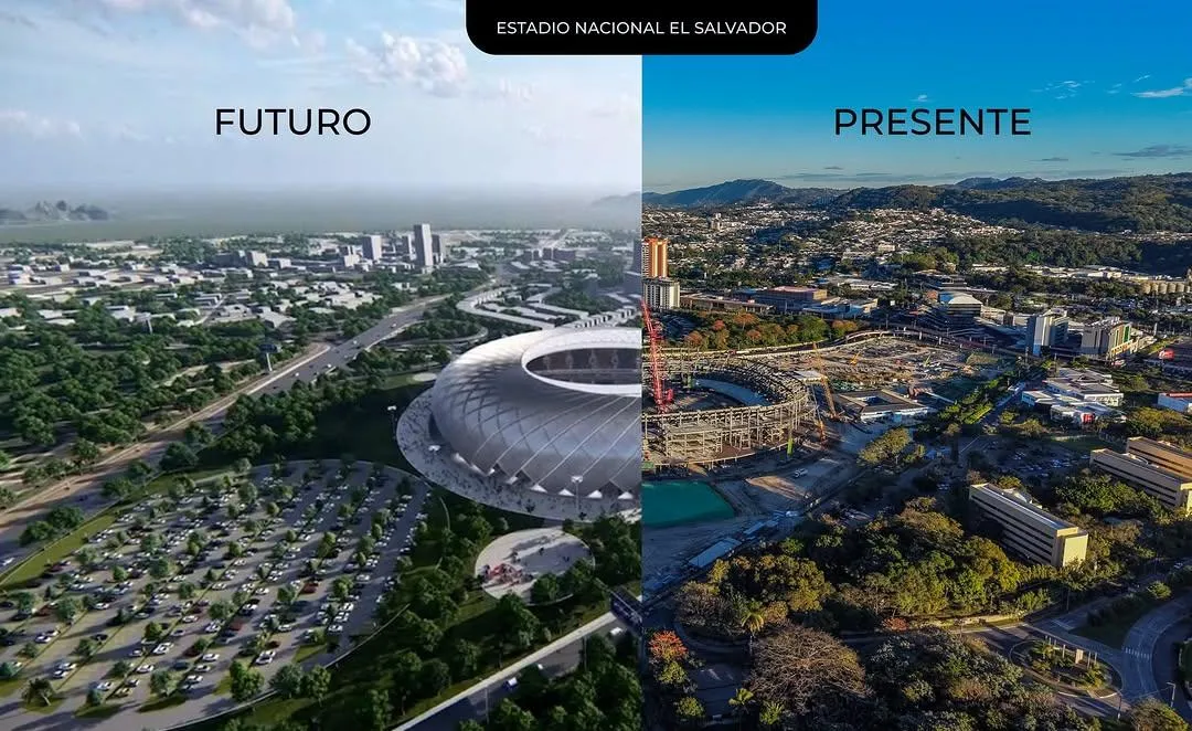 Comparativa entre las obras y el diseño final del Nuevo Estadio Nacional de El Salvador (@JorgeManzaSV)