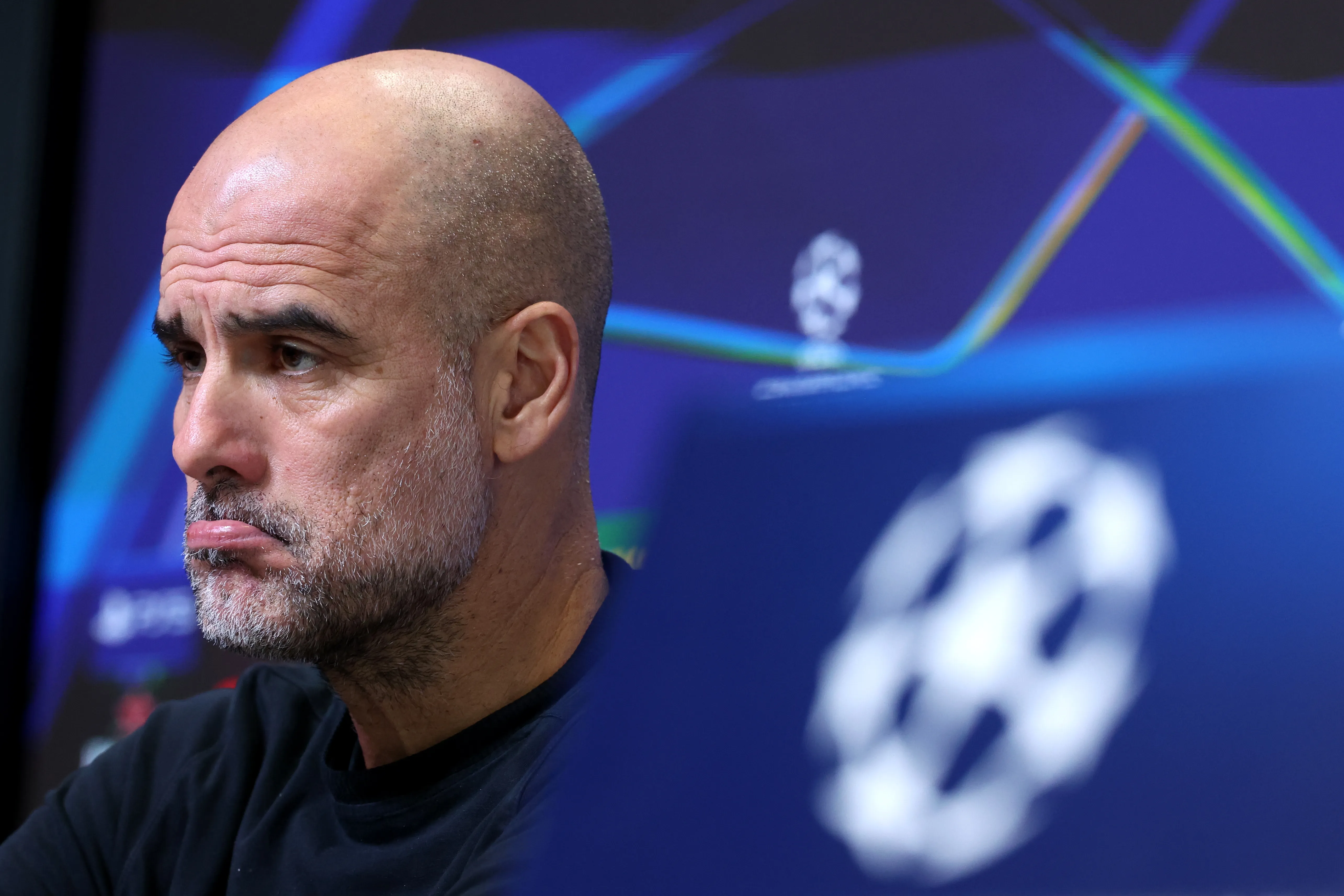 Pep Guardiola en rueda de prensa de UEFA Champions League (GETTY IMAGES)