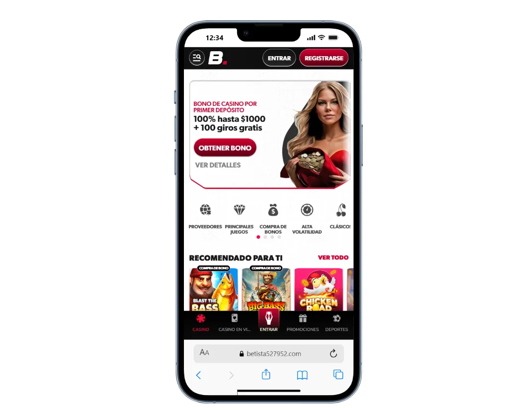 Betista app - interfaz para celulares. Bolavip App