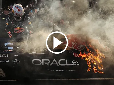 Tsunoda quedó envuelto en llamas en una exhibición de Red Bull