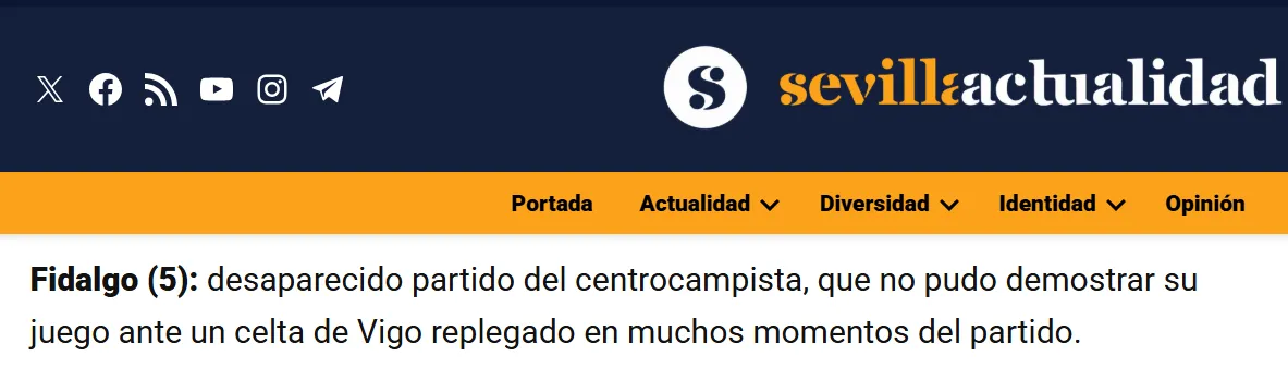 Prensa local no perdona el rendimiento del Maguito (Captura de Sevilla Actualidad)