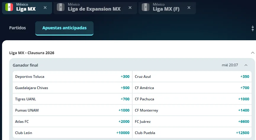 Captura realizada desde la web de Novibet