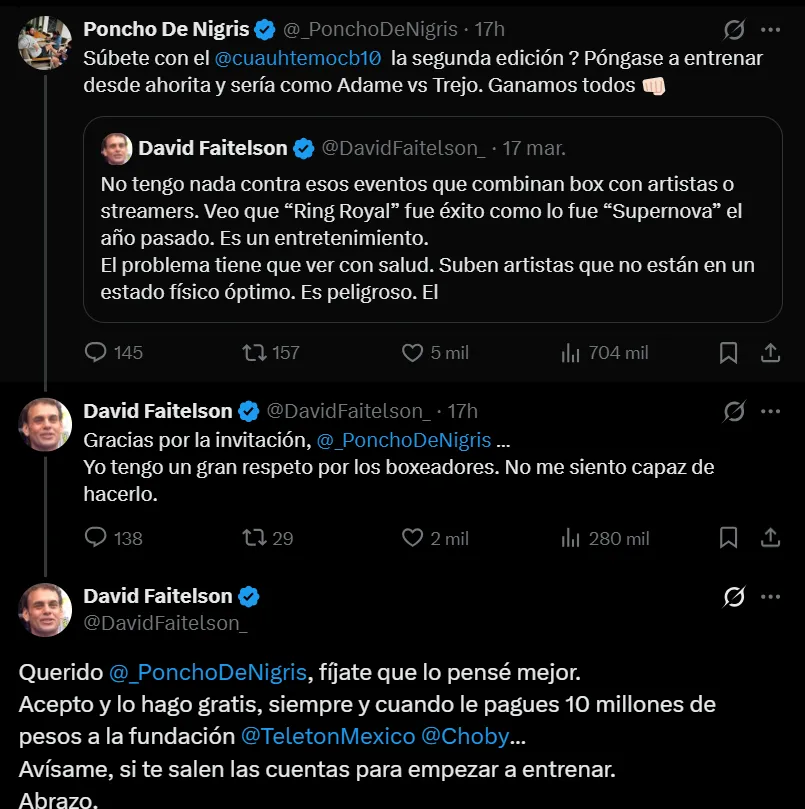 La propuesta de David Faitelson para pelear con Cuauhtémoc Blanco. (CAPTURA DE PANTALLA)