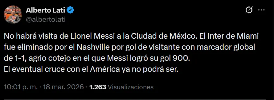 Alberto Lati reflexionó tras la eliminación de Inter Miami de la Concachampions. (CAPTURA DE PANTALLA)