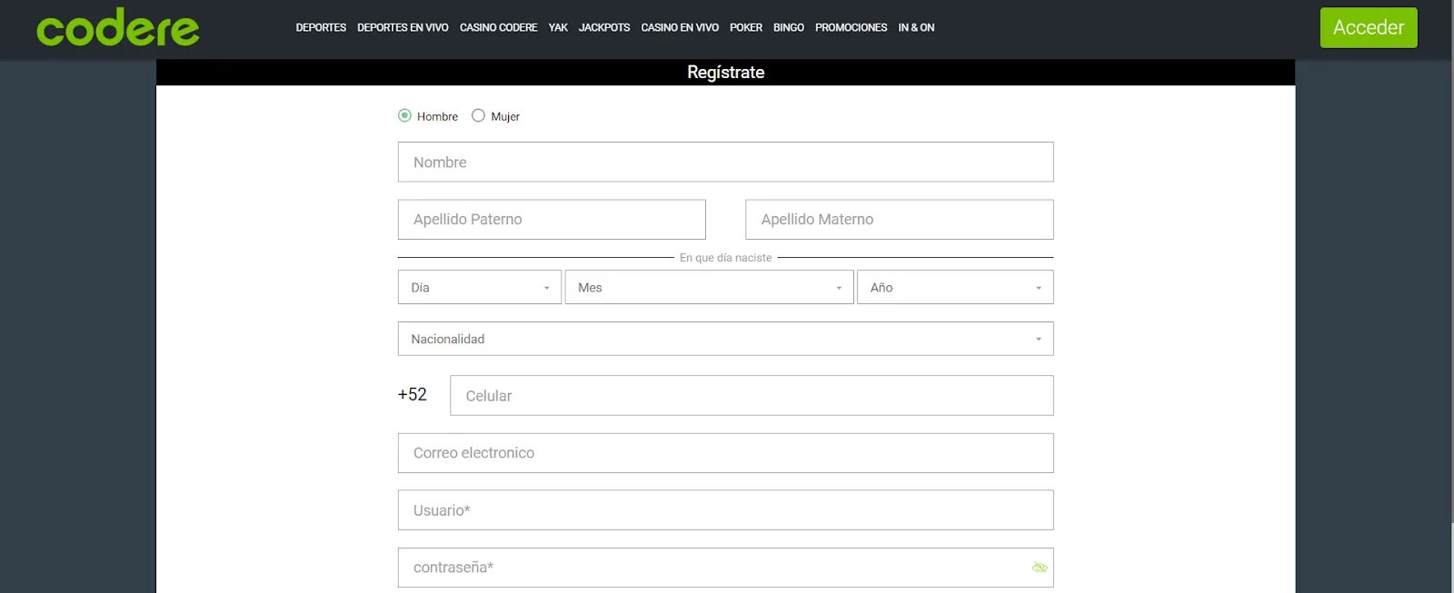 Codere casino formualrio de registro - bolavip mx