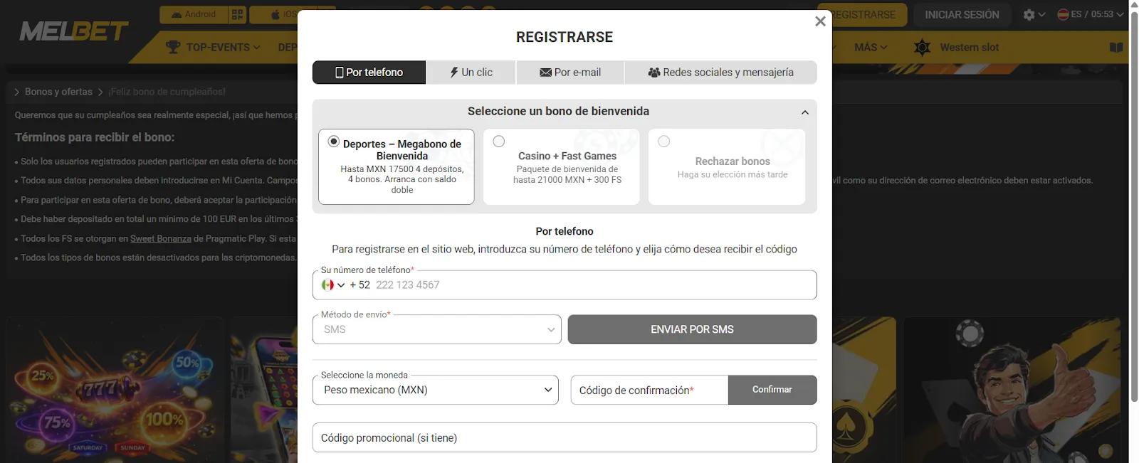 Usar el código promocional Melbet al momento del registro - Bolavip MX