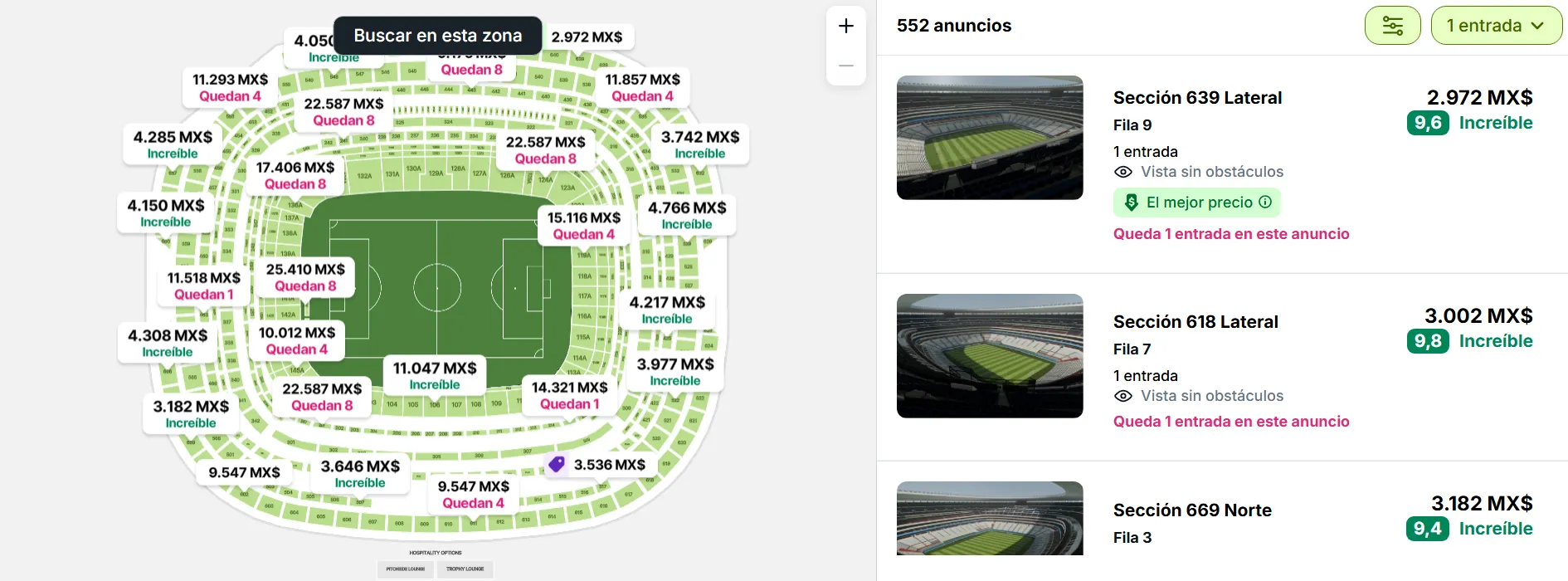 Captura del sitio de reventa Viagogo