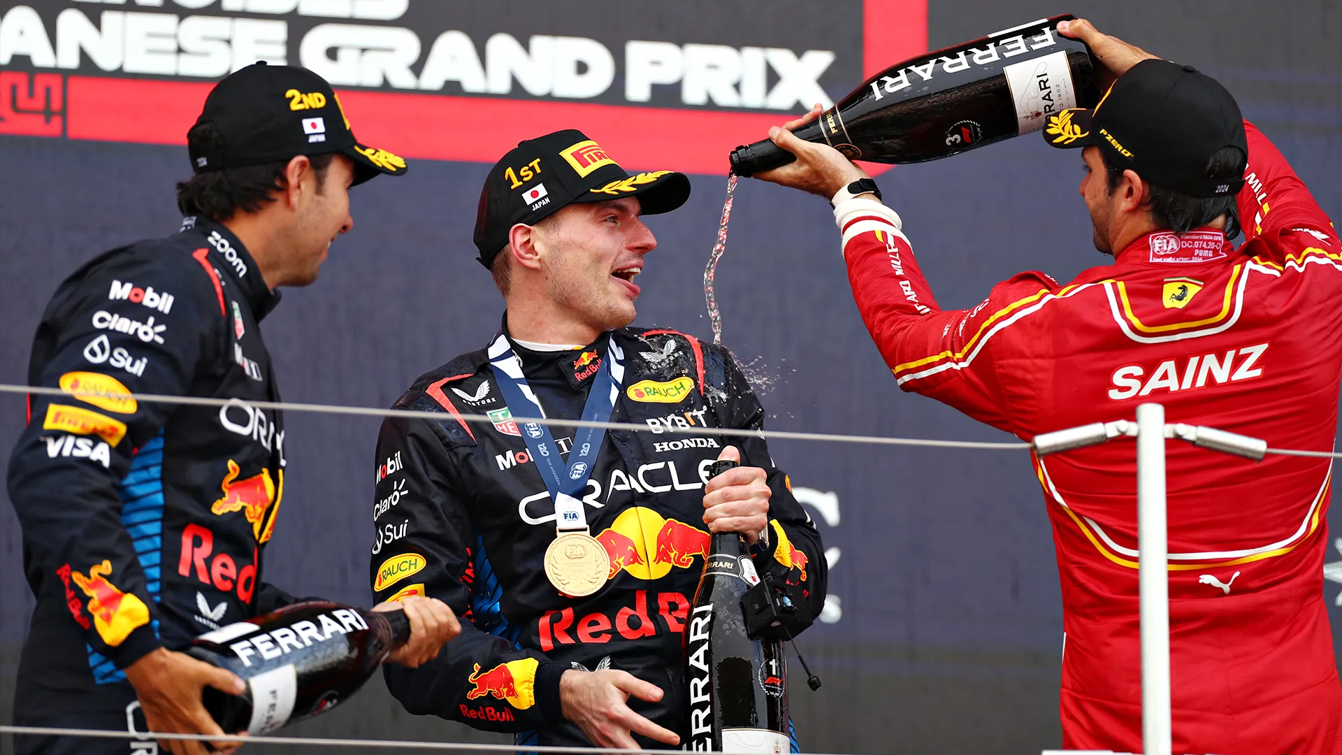 Celebración en el podio del Gran Premio de Japón 2024 (GETTY IMAGES)