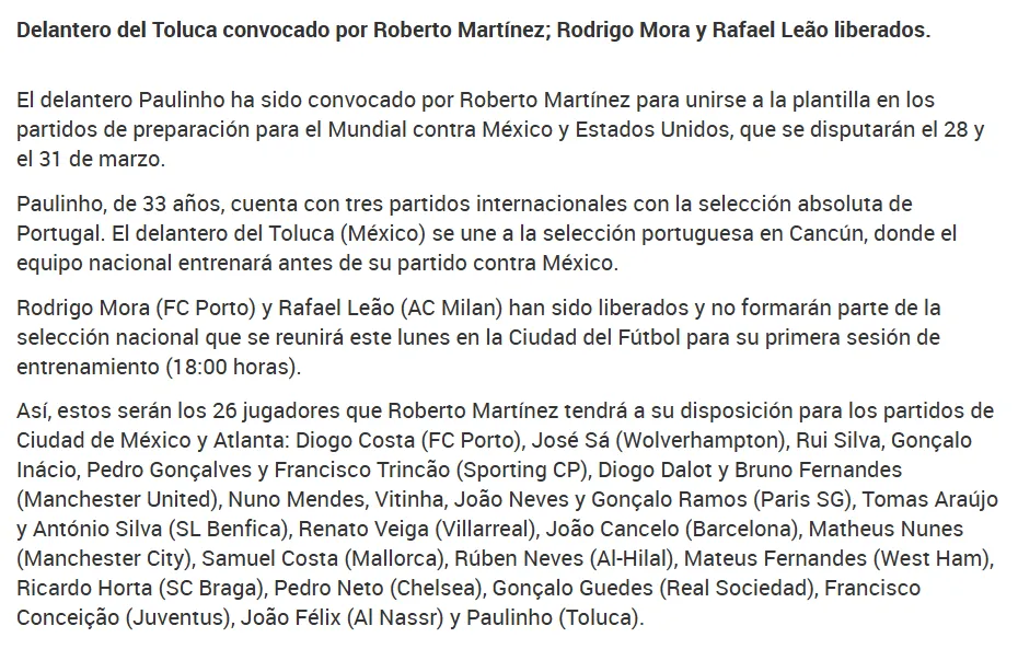 El comunicado oficial de Portugal en su web oficial. [www.fpf.pt]