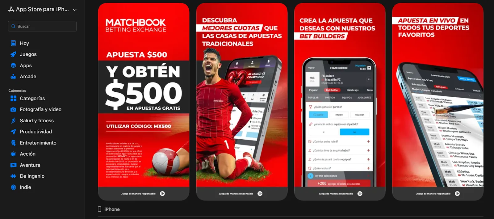 Matchbook Bono de bienvenida  de su app mobil - bolavip mx