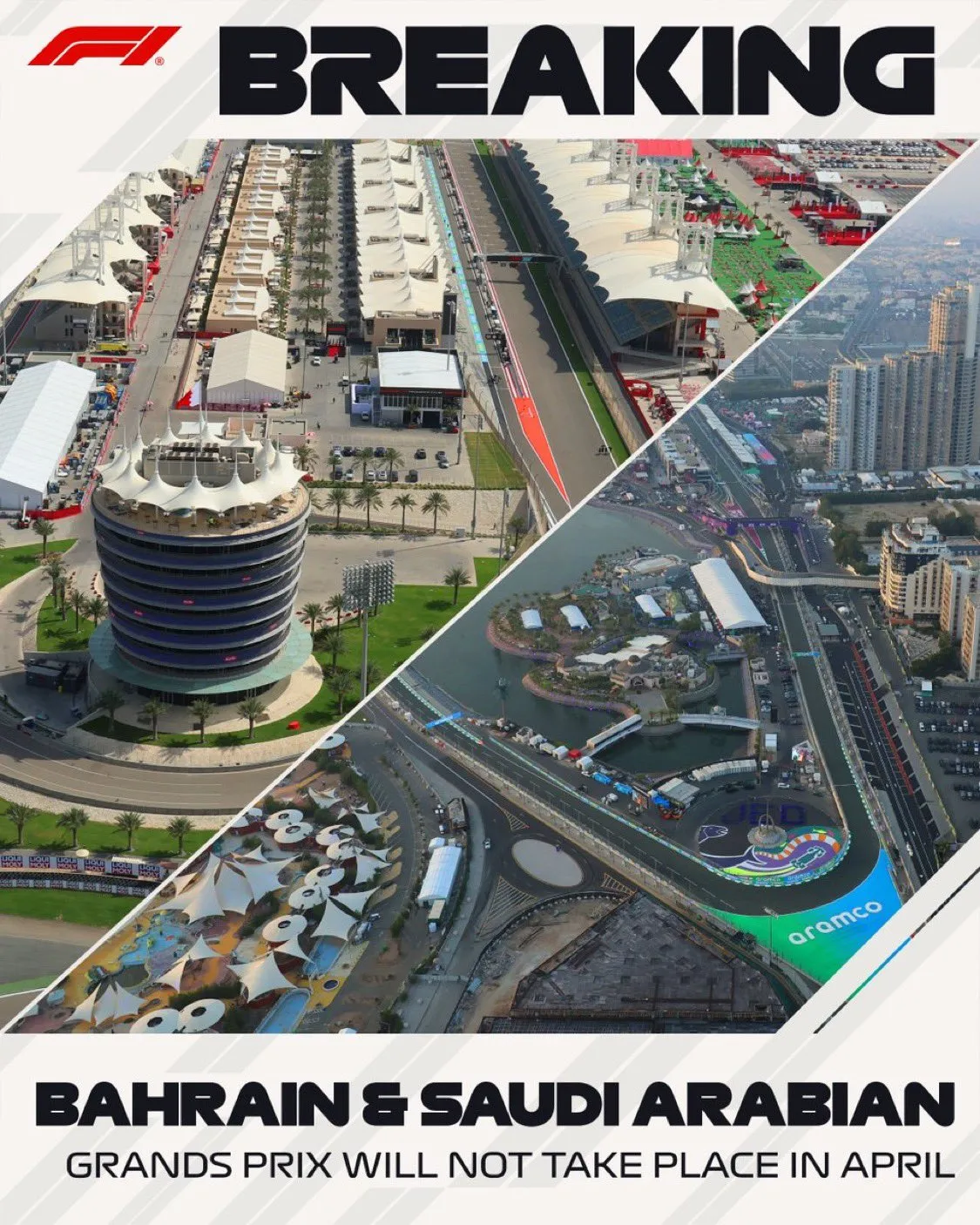 Anuncio oficial de la F1 sobre los Grandes Premios de Bahréin y Arabia Saudita (@F1)